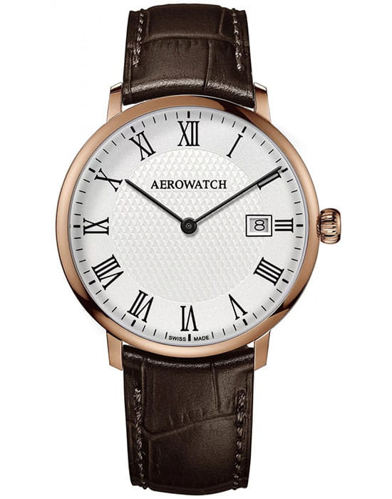 Aerowatch Aerowatch Heritage 21976 RO07  21976 RO07 кварцевые мужские часы белый циферблат, браслет кожаный — вид спереди